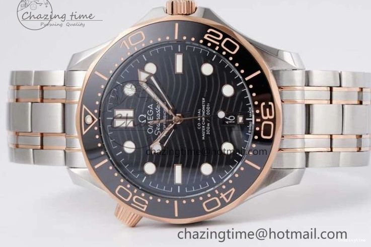 1218 UrbanChic Seamaster Diver 300M SS RG Black Ceramic Bezel JVSF 1:1 Best Edition Black Dial on SS RG Bracelet A 7786